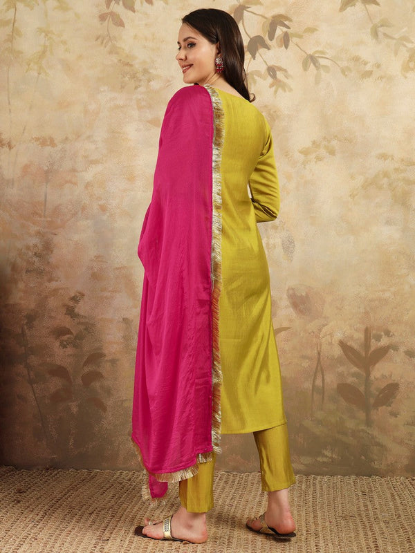 Divine Yellow Color Chanderi Fabric Designer Suit