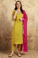 Divine Yellow Color Chanderi Fabric Designer Suit