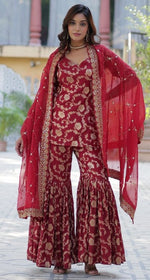 Amazing Maroon Color Viscose Fabric Sharara Suit