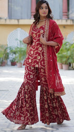 Amazing Maroon Color Viscose Fabric Sharara Suit