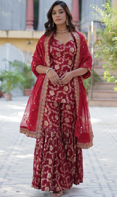 Amazing Maroon Color Viscose Fabric Sharara Suit