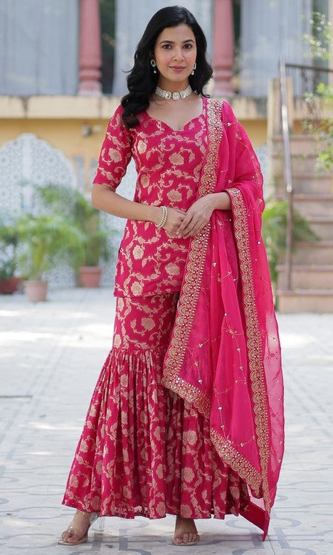 Amazing Pink Color Viscose Fabric Sharara Suit