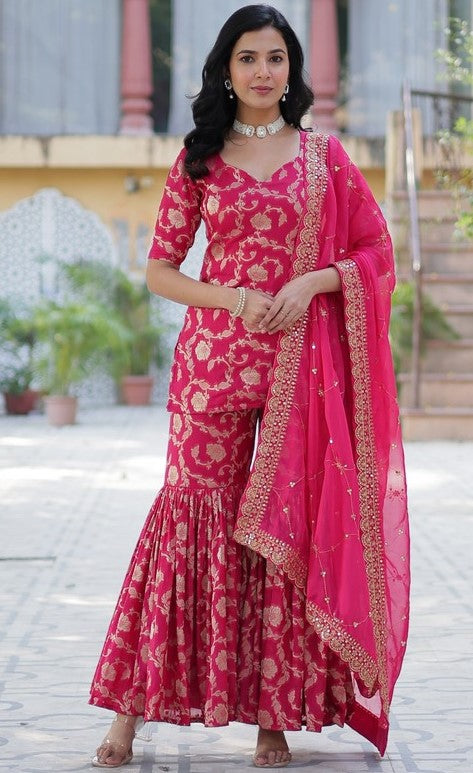 Amazing Pink Color Viscose Fabric Sharara Suit