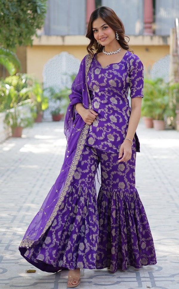 Amazing Purple Color Viscose Fabric Sharara Suit