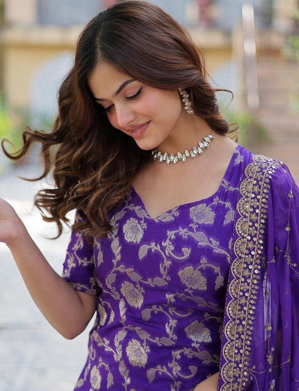 Amazing Purple Color Viscose Fabric Sharara Suit