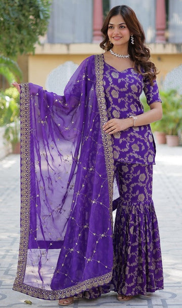 Amazing Purple Color Viscose Fabric Sharara Suit