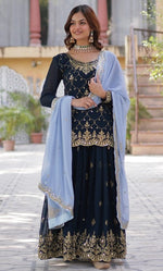 Divine Navy Blue Color Georgette Fabric Sharara Suit