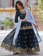 Divine Navy Blue Color Georgette Fabric Sharara Suit