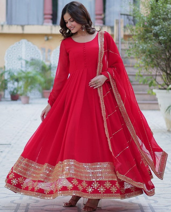 Striking Red Color Georgette Fabric Gown