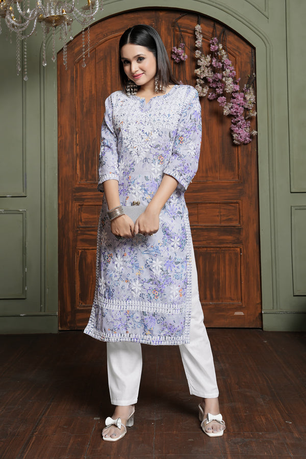 Classy Purple Color Cotton Fabric Designer Kurti