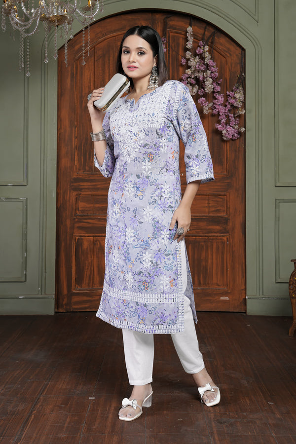 Classy Purple Color Cotton Fabric Designer Kurti