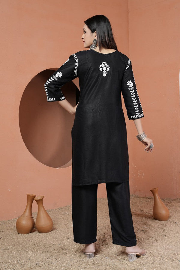 Classy Black Color Rayon Fabric Designer Kurti with Bottom