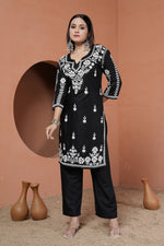 Classy Black Color Rayon Fabric Designer Kurti with Bottom