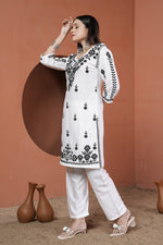 Classy White Color Rayon Fabric Designer Kurti with Bottom