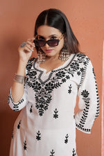 Classy White Color Rayon Fabric Designer Kurti with Bottom