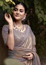 Beauteous Beige Color Satin Fabric Partywear Sarees