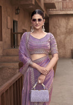 Beauteous Purple Color Satin Fabric Partywear Sarees