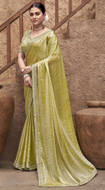 Beauteous Mustard Color Satin Fabric Partywear Sarees