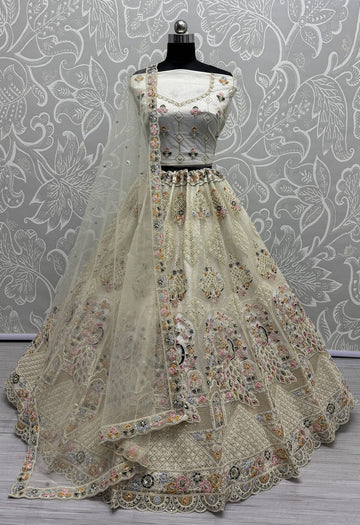 Amazing Cream Color Net Fabric Party Wear Lehenga