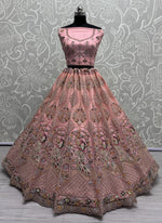 Amazing Peach Color Net Fabric Party Wear Lehenga