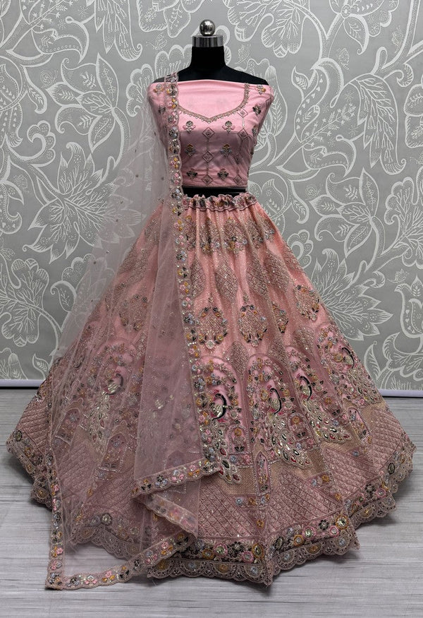 Amazing Peach Color Net Fabric Party Wear Lehenga