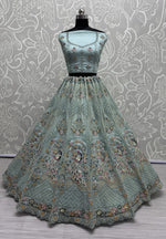 Amazing Aqua Color Net Fabric Party Wear Lehenga