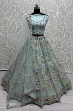 Amazing Aqua Color Net Fabric Party Wear Lehenga