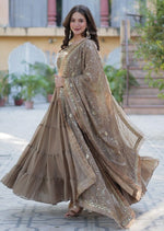 Striking Beige Color Georgette Fabric Gown