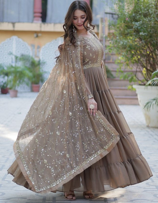 Striking Beige Color Georgette Fabric Gown