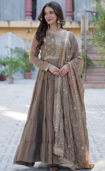 Striking Beige Color Georgette Fabric Gown