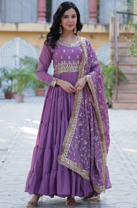 Striking Purple Color Georgette Fabric Gown