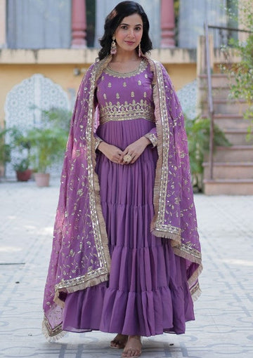 Striking Purple Color Georgette Fabric Gown