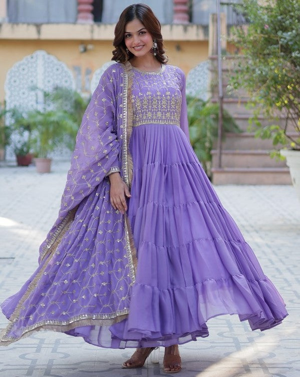 Striking Purple Color Georgette Fabric Gown