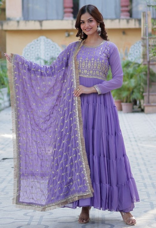 Striking Purple Color Georgette Fabric Gown