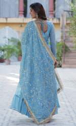 Striking Aqua Color Georgette Fabric Gown