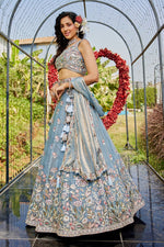 Dazzling Blue Color Net Fabric Party Wear Lehenga