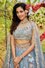 Dazzling Blue Color Net Fabric Party Wear Lehenga