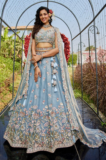 Dazzling Blue Color Net Fabric Party Wear Lehenga