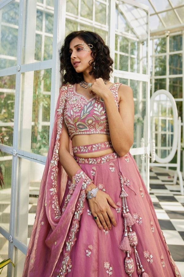 Dazzling Pink Color Net Fabric Party Wear Lehenga