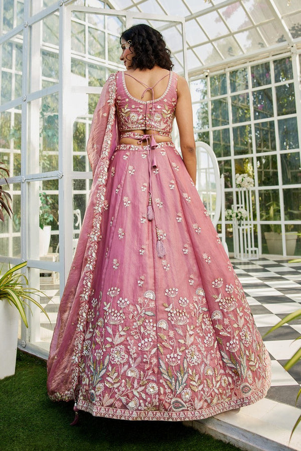 Dazzling Pink Color Net Fabric Party Wear Lehenga