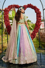 Dazzling Multi Color Organza Fabric Party Wear Lehenga