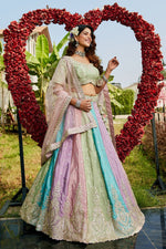 Dazzling Multi Color Organza Fabric Party Wear Lehenga