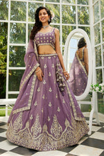 Dazzling Purple Color Tissue Fabric Party Wear Lehenga