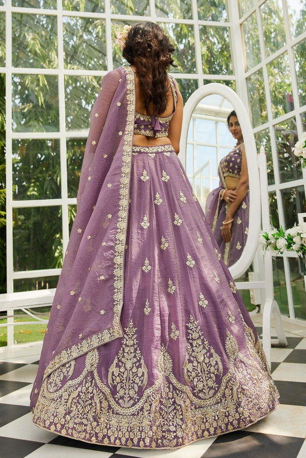 Dazzling Purple Color Tissue Fabric Party Wear Lehenga