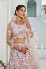 Dazzling Grey Color Tissue Fabric Party Wear Lehenga