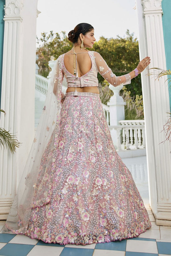 Dazzling Grey Color Tissue Fabric Party Wear Lehenga