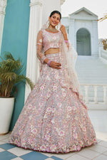 Dazzling Grey Color Tissue Fabric Party Wear Lehenga