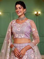 Dazzling Purple Color Satin Fabric Party Wear Lehenga