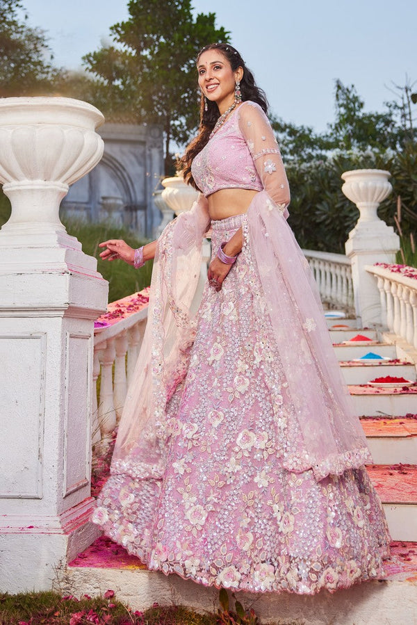 Dazzling Pink Color Satin Fabric Party Wear Lehenga