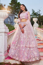 Dazzling Pink Color Satin Fabric Party Wear Lehenga